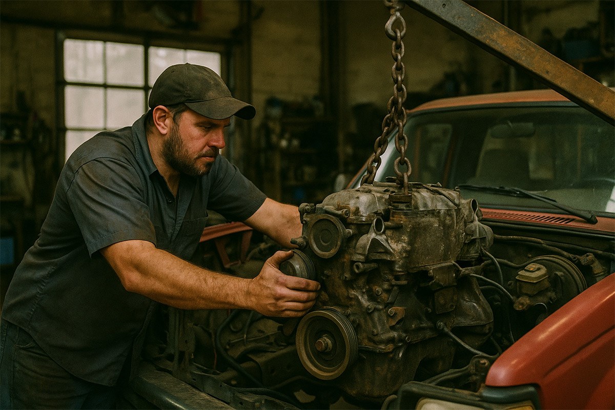 Jasper Auto & Truck Parts engine installation in Edmonton work truck