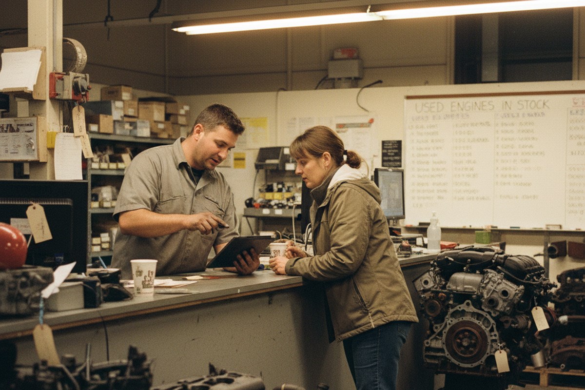 Jasper Auto & Truck Parts staff helping Edmonton customer choose a replacement engine